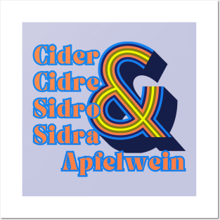 Cider, Cidre, Sidro, Sidra & Apfelwein. Groovy, Retro, BlueRed Style Posters and Art